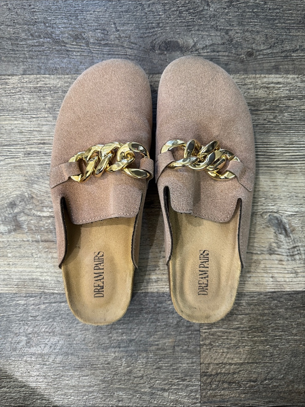 Dream Pairs Suede Mules with Gold Chain Accent